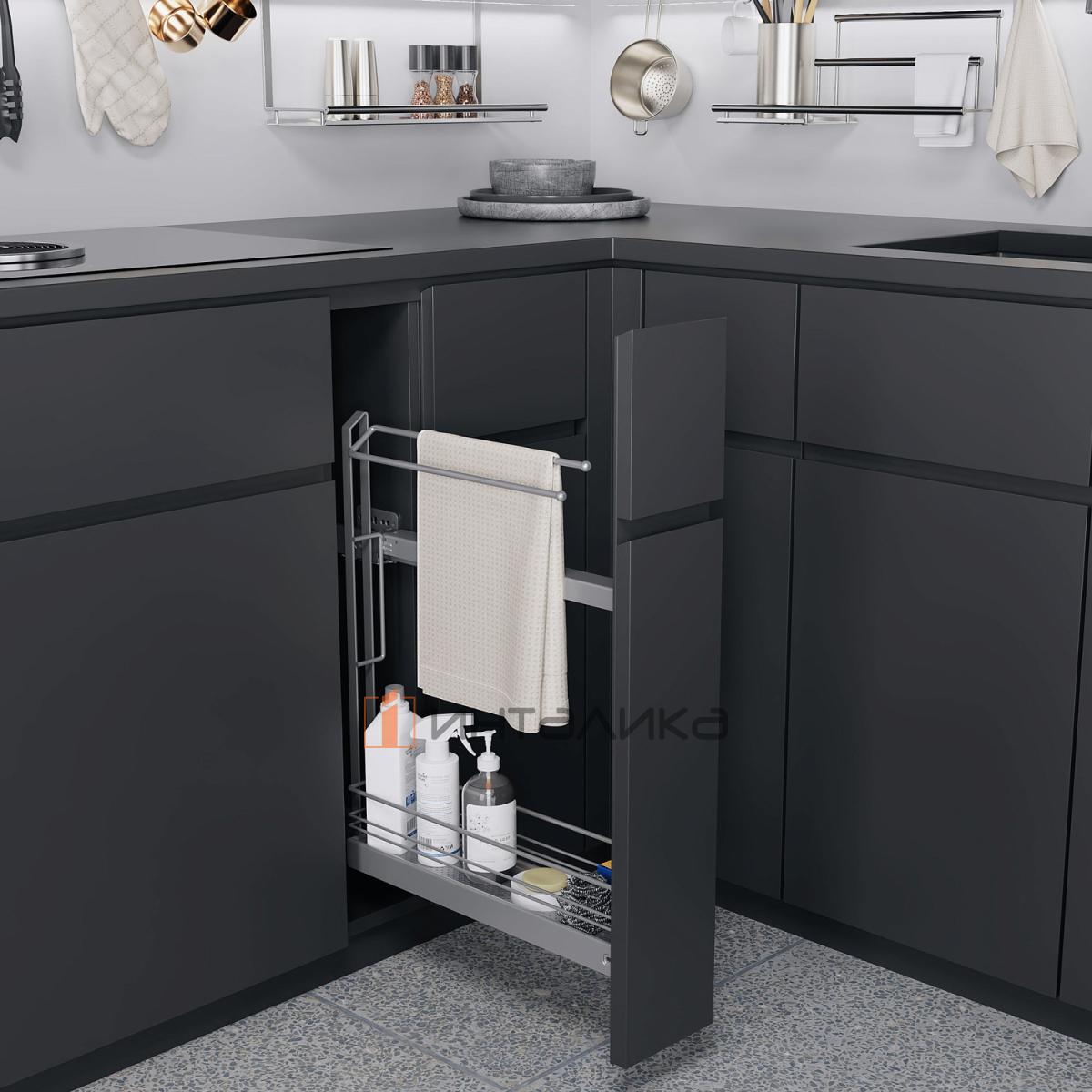 Бутылочница KESSEBOHMER №15, с полотенцедержателем, 1 полка Arena classic с доводчиком на закрывание, 150х500х590, G10, титан