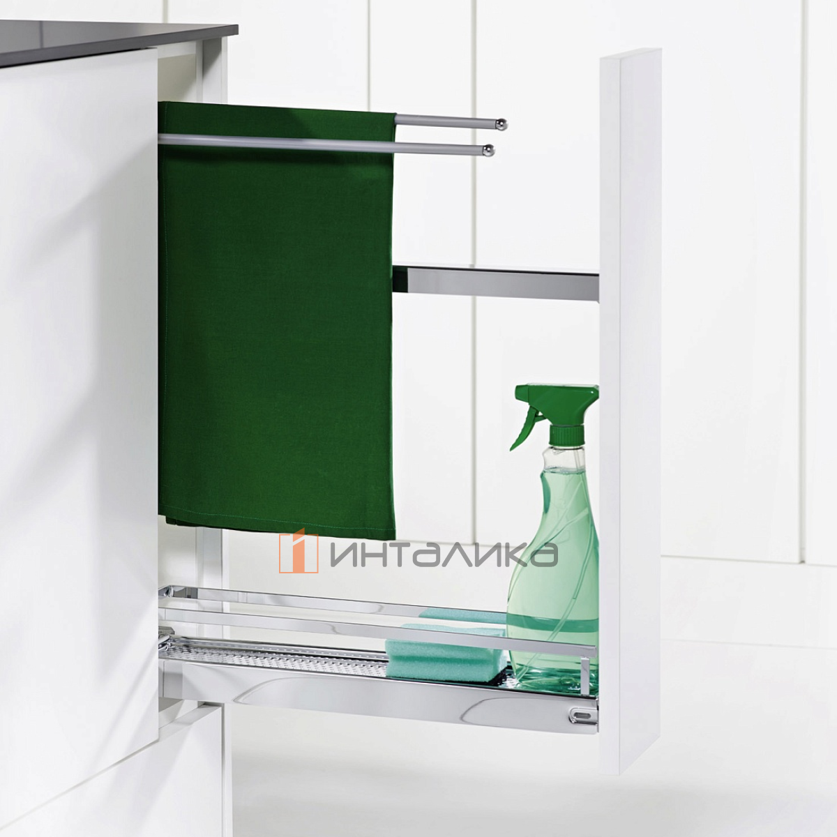 Бутылочница KESSEBOHMER №15, с полотенцедержателем, 1 полка Arena classic с доводчиком на закрывание, 150х500х590, G10, хром