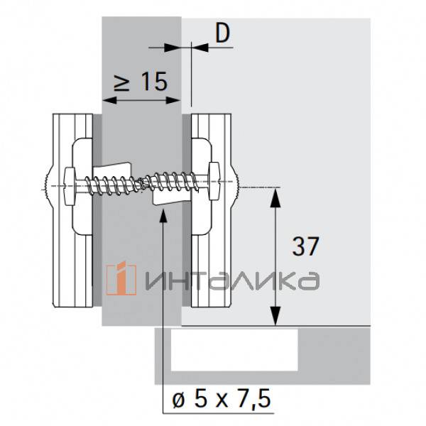 Крестовая ответная планка HETTICH* Direkt Slide On, D=1,5, с винтами, для средних стенок, (37/32 мм), (V400), никель – 2