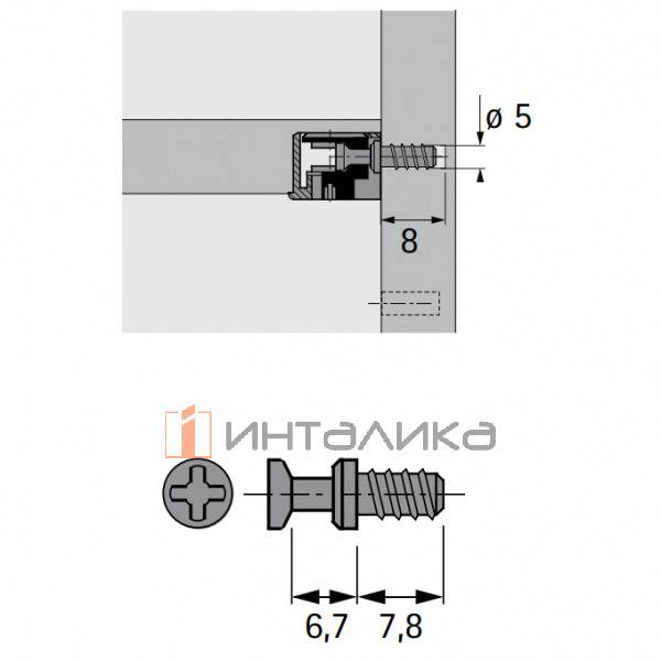 Дюбель ввинчиваемый HETTICH DU 322, TWISTER, L 6.7 | 7.8мм, Ø 5мм – 2