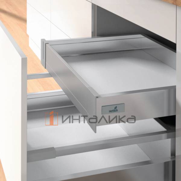 Внутренний ящик стандартный HETTICH InnoTech Atira Quadro 25 Silent System частичное выдвижение, B450, H70, NL520, G25, серебристый – 1