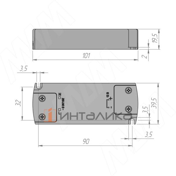 Блок питания AC-230/DC-12V, IP20, 15W