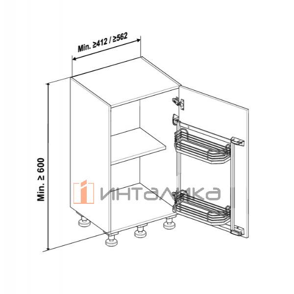 Распашной шкаф-колонна KESSEBOHMER Tandem Side 500, 2 полки Arena classic, Anti-slip, H600мм, хром – 2