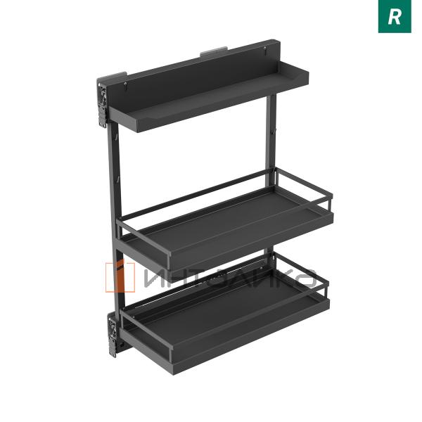 Выдвижной механизм KESSEBOHMER Comfort 400, 2 полки Arena style с доводчиком на закрывание, Anti-slip, H654, G28, правый, антрацит – 3