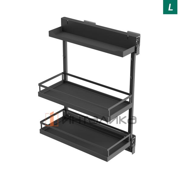 Выдвижной механизм KESSEBOHMER Comfort 400, 2 полки Arena style с доводчиком на закрывание, Anti-slip, H654, G28, левый, антрацит – 3