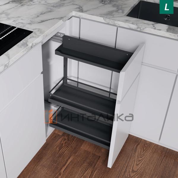 Выдвижной механизм KESSEBOHMER Comfort 400, 2 полки Arena style с доводчиком на закрывание, Anti-slip, H654, G28, левый, антрацит – 2