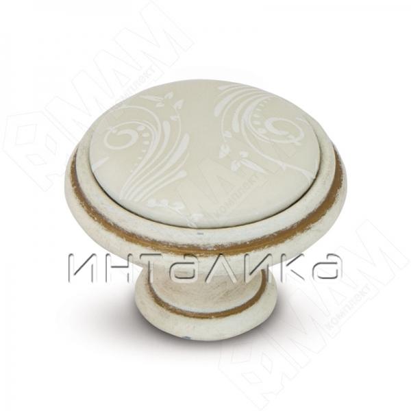 Ручка-кнопка D35мм cлоновая кость/золото винтаж, керамика белые узоры (WPO.781.000.00V5) – 1