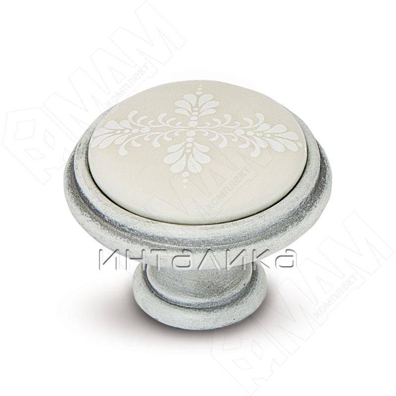 Ручка-кнопка D35мм белый/серебро винтаж, керамика белые узоры (WPO.781.000.00V4)