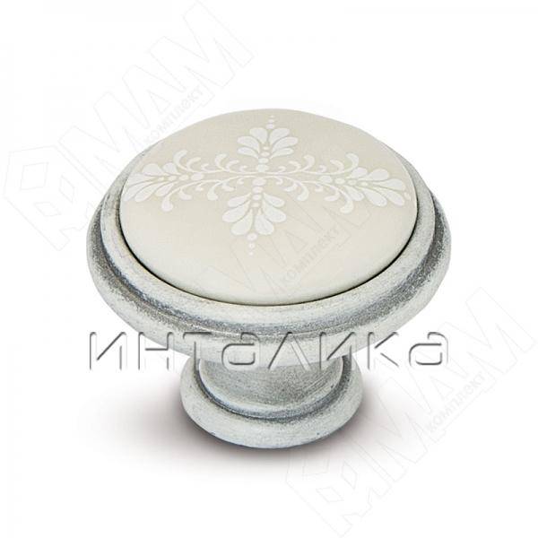 Ручка-кнопка D35мм белый/серебро винтаж, керамика белые узоры (WPO.781.000.00V4) – 1