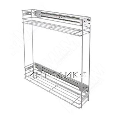 PULSE Двухуровневая корзина 150 мм (бутылочница), бок. крепл., универсальная, с шар. направл. плав. закр, металлик серебристый (ДКУ150МС-НП) – 1