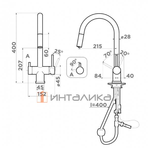Смеситель Omoikiri AKITA-S однорычажный, с выводом питьевой воды, с гибким шлангом, нерж сталь – 2