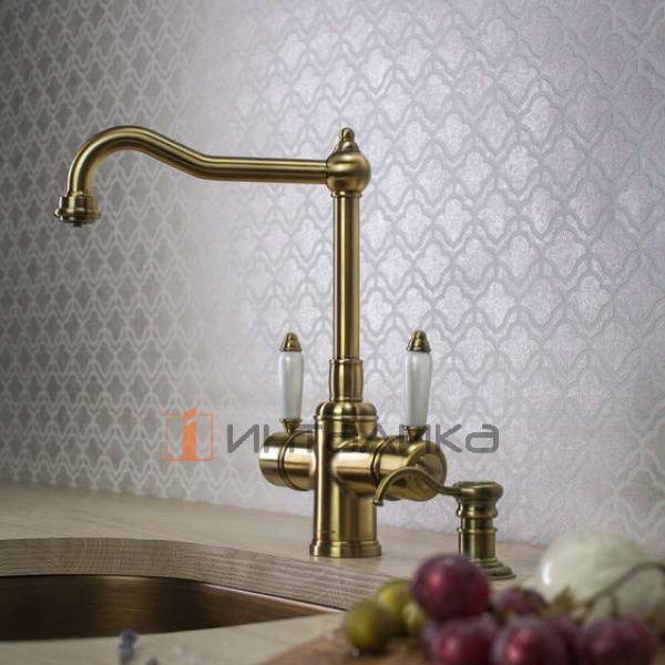 Смеситель Omoikiri TOTTORI двухрычажный, с выводом для питьевой воды, античное серебро – 3