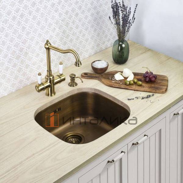 Смеситель Omoikiri TOTTORI двухрычажный, с выводом для питьевой воды, античное серебро – 4