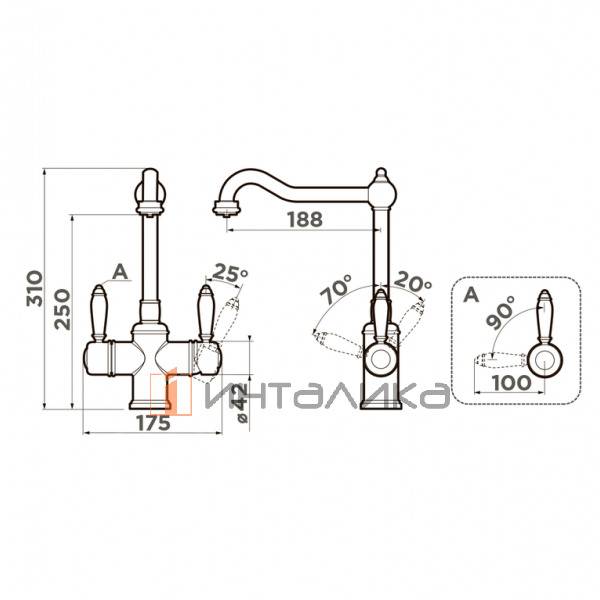 Смеситель Omoikiri TOTTORI двухрычажный, с выводом для питьевой воды, античная латунь – 2