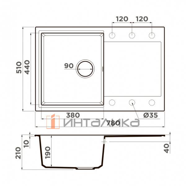 Мойка Omoikiri DAISEN 78 Artgranit, 500, накладная, черный – 2
