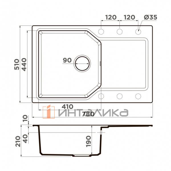 Мойка Omoikiri YONAKA 78 Artgranit, 500, накладная, пастила – 2