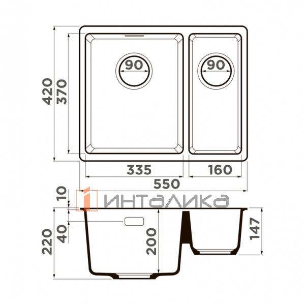 Мойка Omoikiri KATA 54-2-U Artgranit, 600, под столешницу, leningrad grey – 2