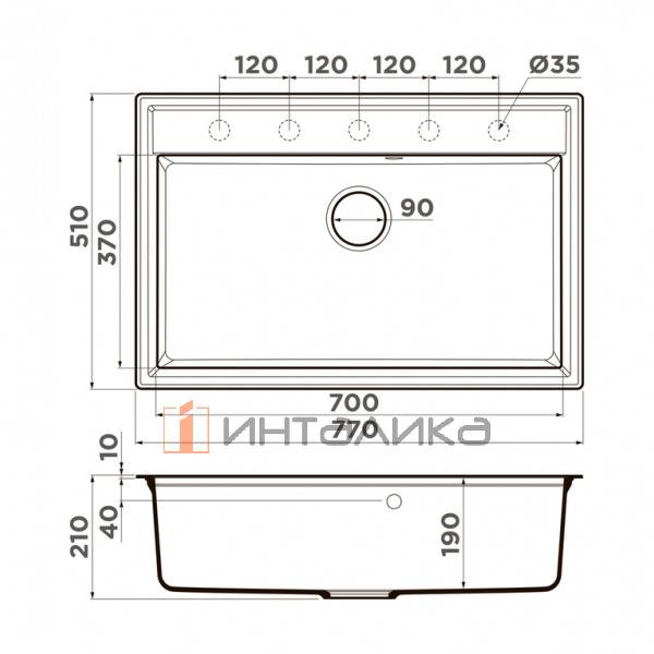 Мойка Omoikiri DAISEN 77 Artgranit, 800, накладная, черный – 2
