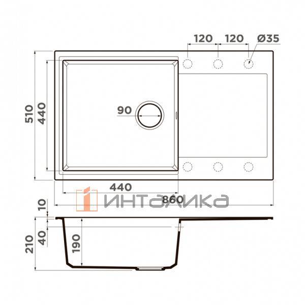 Мойка Omoikiri DAISEN 86 Artgranit, 600, накладная, черный – 2