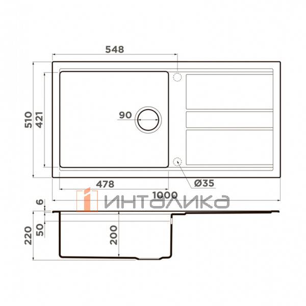 Мойка Omoikiri KITAGAWA 100 Artceramic, 600, накладная, графит – 2