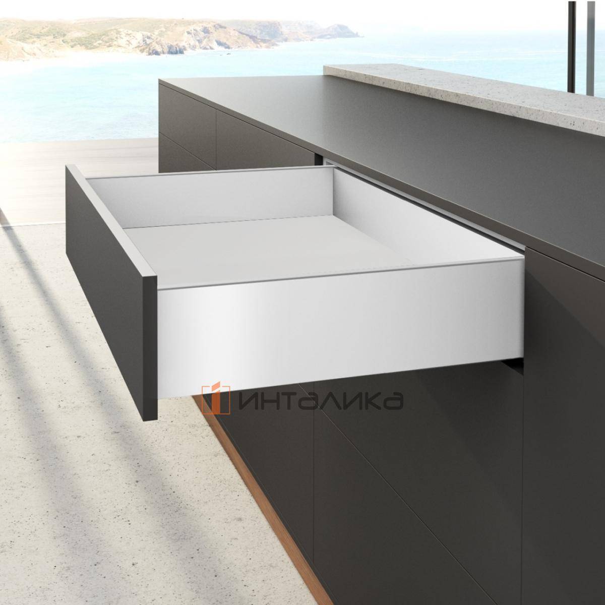 Фасадный ящик увеличенный HETTICH AvanTech You Quadro M Push to Open Silent полного выдвижения, H139, NL400, G30, снаряжённый вес ящика 10-30 кг, белый