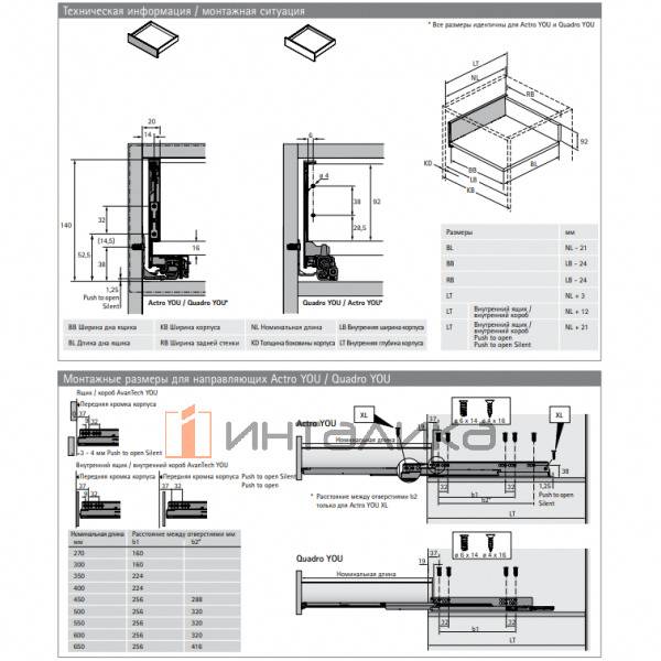 Фасадный ящик увеличенный HETTICH AvanTech You Actro L Push to Open Silent полного выдвижения, H139, NL300, G40, снаряжённый вес ящика 8-20 кг, белый – 2
