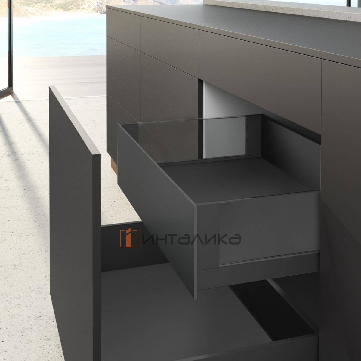 Внутренний ящик высокий HETTICH AvanTech You INLAY Actro L Silent System полного выдвижения, H187, NL550, G40, B 900, антрацит