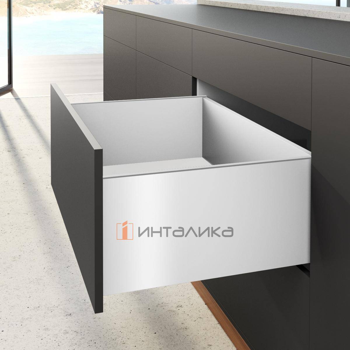 Фасадный ящик максимальный HETTICH AvanTech You Actro L Push to Open Silent полного выдвижения, H251, NL450, G40, снаряжённый вес ящика 10-40 кг, белый