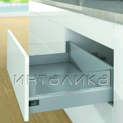 Набор фурнитуры без направляющих HETTICH, для ящика ArciTech с DesignSide, фасадный, NL450, H94/186, цвет серебристый, под пресс, (V1) – 1