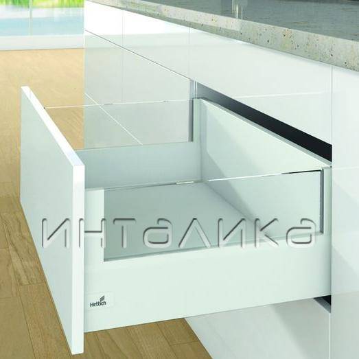 Набор фурнитуры без направляющих HETTICH, для ящика ArciTech с DesignSide, фасадный, NL350, H126/250, цвет белый, под пресс, (V1)