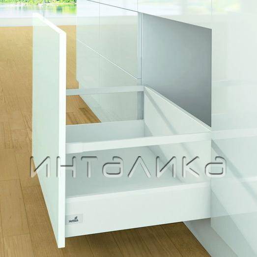 Набор фурнитуры без направляющих HETTICH, для ящика ArciTech с рейлингом, фасадный, NL270, H126/282, цвет белый, под пресс, (V1)
