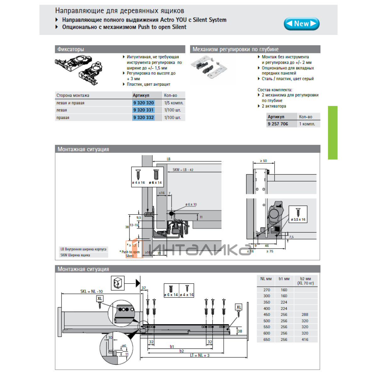 Комплект скрытых направляющих HETTICH Актро Ю / Actro You L