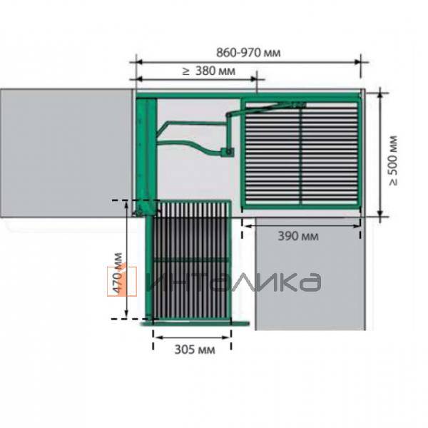 Волшебный уголок  KESSEBOHMER 450, 4 полки Arena style, Anti-slip, с доводчиком на закрывание, H525мм, левый, антрацит – 3