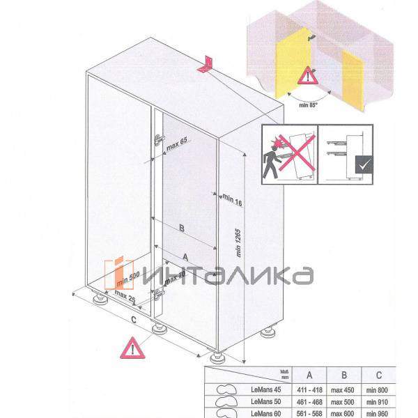 Поворотно-выдвижной механизм KESSEBOHMER Le Mans 450, 4 полки Arena classic с доводчиками на закрывание, Anti-slip, H1265мм, левый, титан – 3
