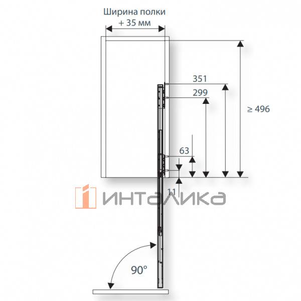 Выдвижной механизм KESSEBOHMER Comfort 200, 2 полки Arena classic с доводчиком на закрывание, Anti-slip, H654мм, правый, титан – 3