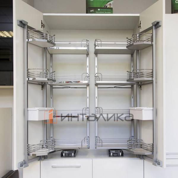 Распашной шкаф-колонна KESSEBOHMER Tandem II 450, 4 полки Arena classic с доводчиком на закрывание, Anti-slip, H1100мм, титан – 2