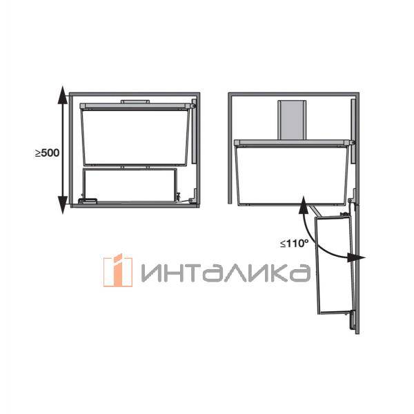 Распашной шкаф-колонна KESSEBOHMER Tandem II 450, 4 полки Arena classic с доводчиком на закрывание, Anti-slip, H1100мм, титан – 4