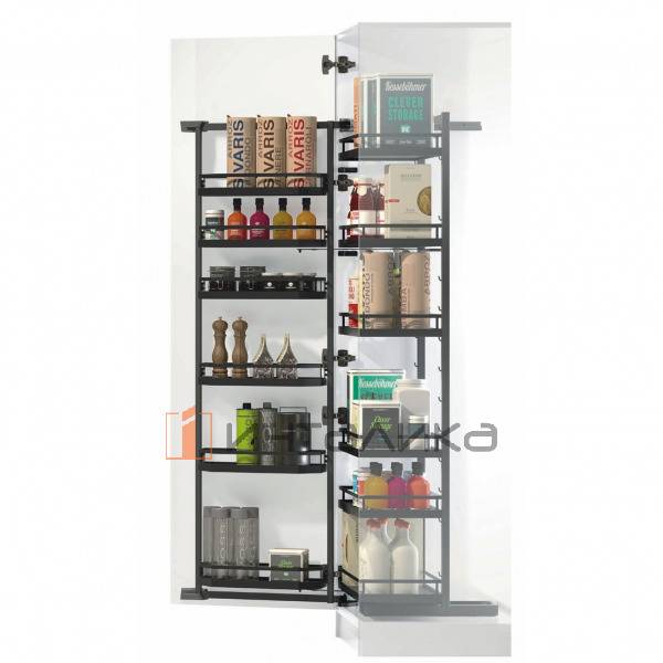 Распашной шкаф-колонна KESSEBOHMER Tandem II 500, 5 полок Arena style с доводчиком на закрывание, Anti-slip, H1700мм, антрацит – 2