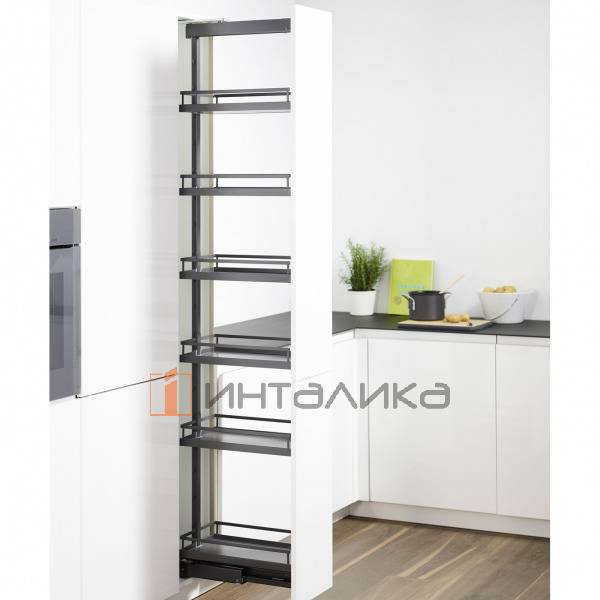 Выдвижной шкаф-колонна KESSEBOHMER Dispensa 300, 4 полки Arena style с доводчиком на закрывание, частичное выдвижение, Anti-slip, H1200-1600мм, антрацит – 2