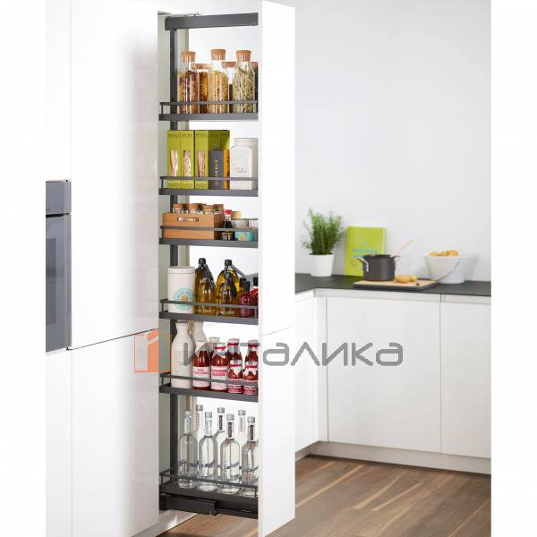 Выдвижной шкаф-колонна KESSEBOHMER Dispensa 400, 5 полок Arena style с доводчиком на закрывание, частичное выдвижение, Anti-slip, H1600-2000мм, антрацит – 2