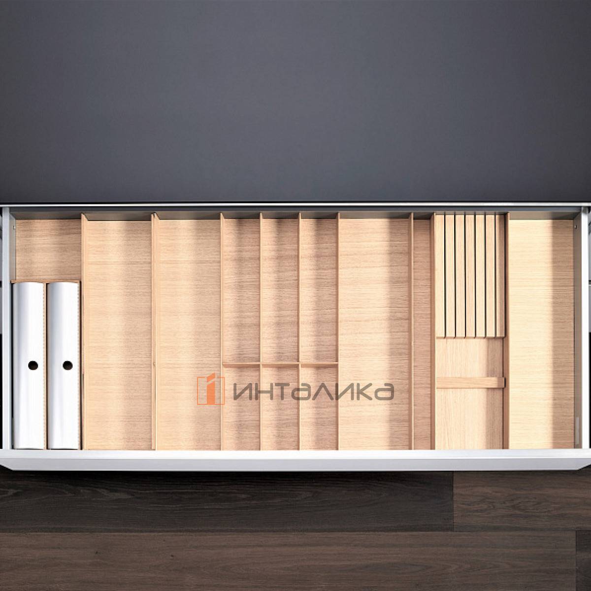 Лоток с держателем для ножей и фольги KESSEBOHMER Rockenhousen, 1000-1200х500мм, ясень светлый