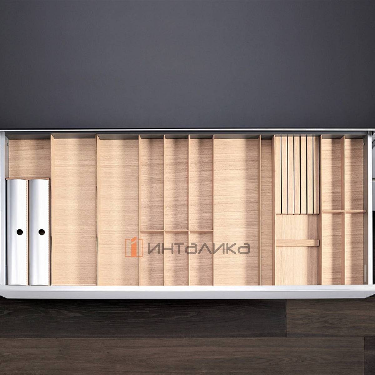 Лоток с держателем для ножей и фольги с разделителем KESSEBOHMER Rockenhousen, 1000-1200х500мм, ясень светлый