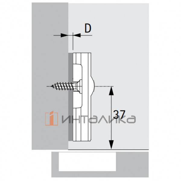 Крестовая ответная планка HETTICH Slide On, LR37, D5, под прикручивание, никель  – 2