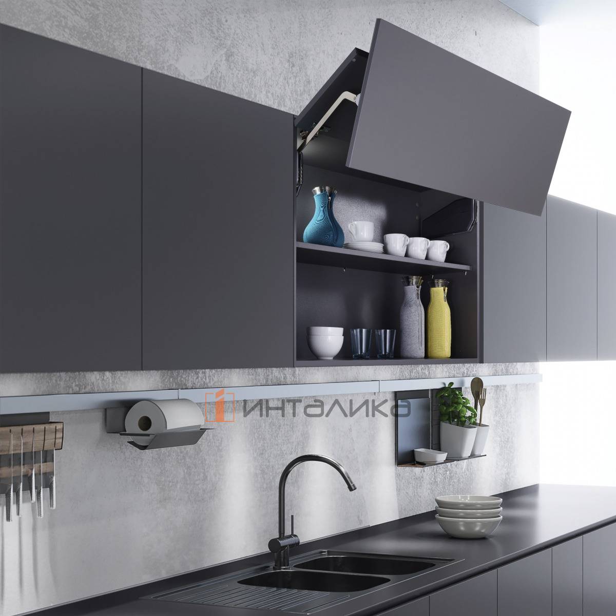 Комплект складного подъемного механизма KESSEBOHMER Free Fold Short, тип G5fs, для деревянных фасадов, H 710-790мм G 8,5-14,4кг антрацит