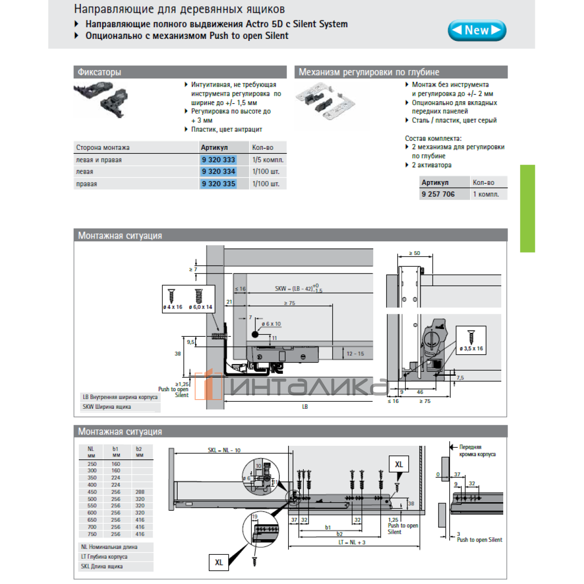 りえページ！！ Комплект направляющих HETTICH Актро 5D / Actro 5D XL, бесшумное