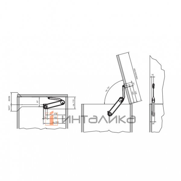 Комплект откидного подъемного механизма KESSEBOHMER Maxi Up Soft, тип H, с одним силовым механизмом – 2