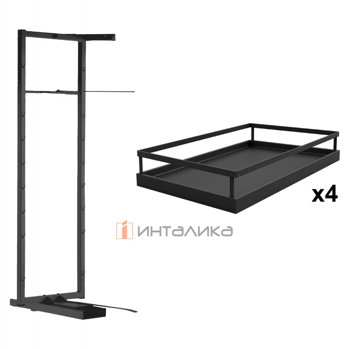 Комплект внутренний KESSEBOHMER Tandem II 450, рама H1100 + 4 полки Arena style, Anti-slip, антрацит