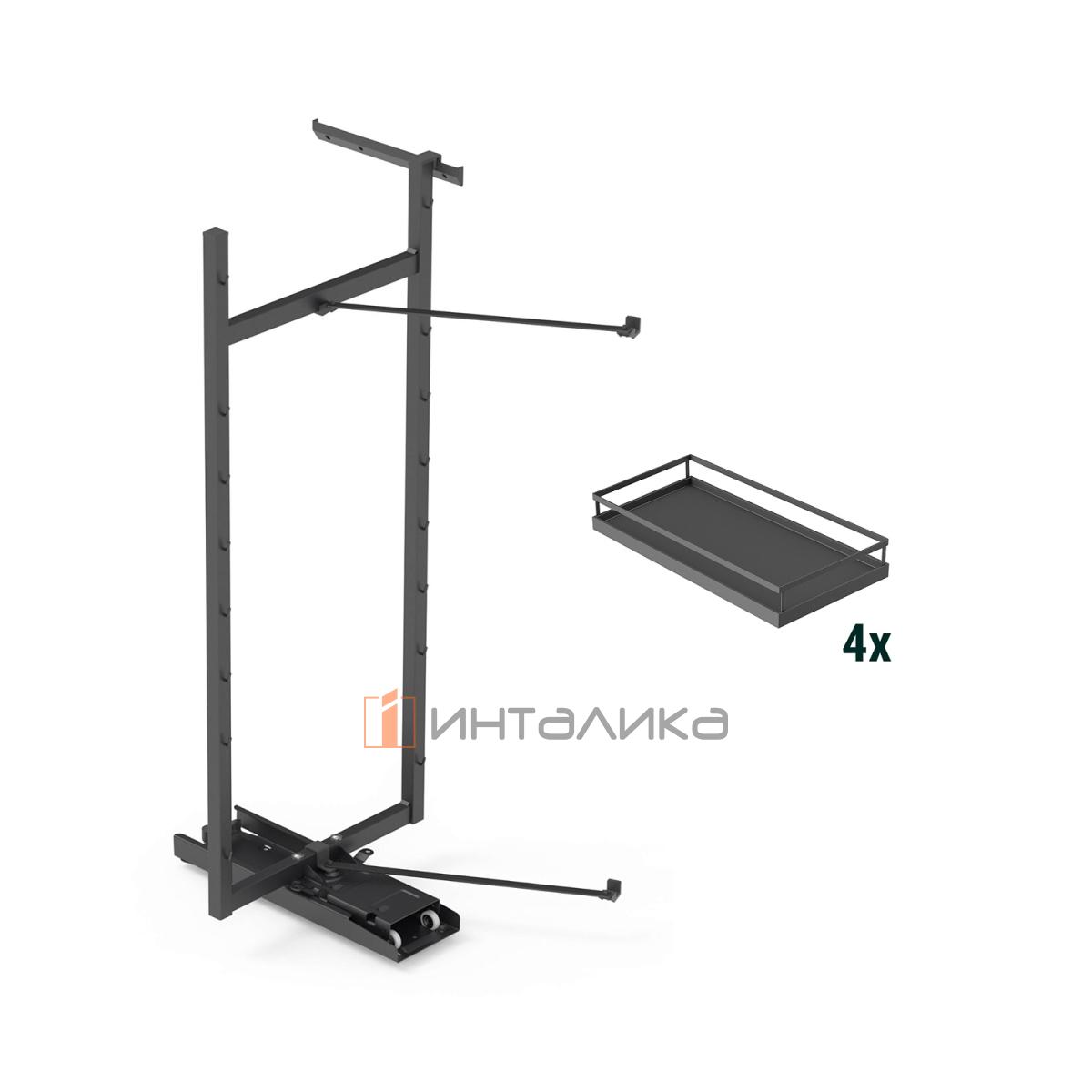 Комплект внутренний КЕССЕБЁМЕР / KESSEBOHMER Тандем II 500, рама H1100 + 4 полки Арена Стиль, Антислип, антрацит