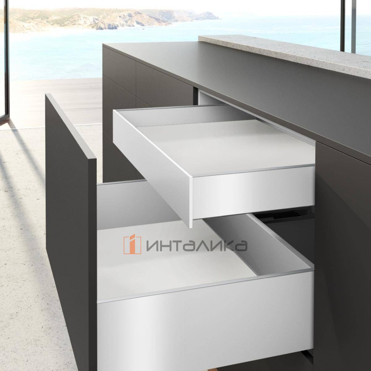 Внутренний ящик стандартный HETTICH AvanTech You Actro S Push to Open Silent полного выдвижения, H101, NL350, G10, B 600, снаряжённый вес ящика 3-10 кг, белый