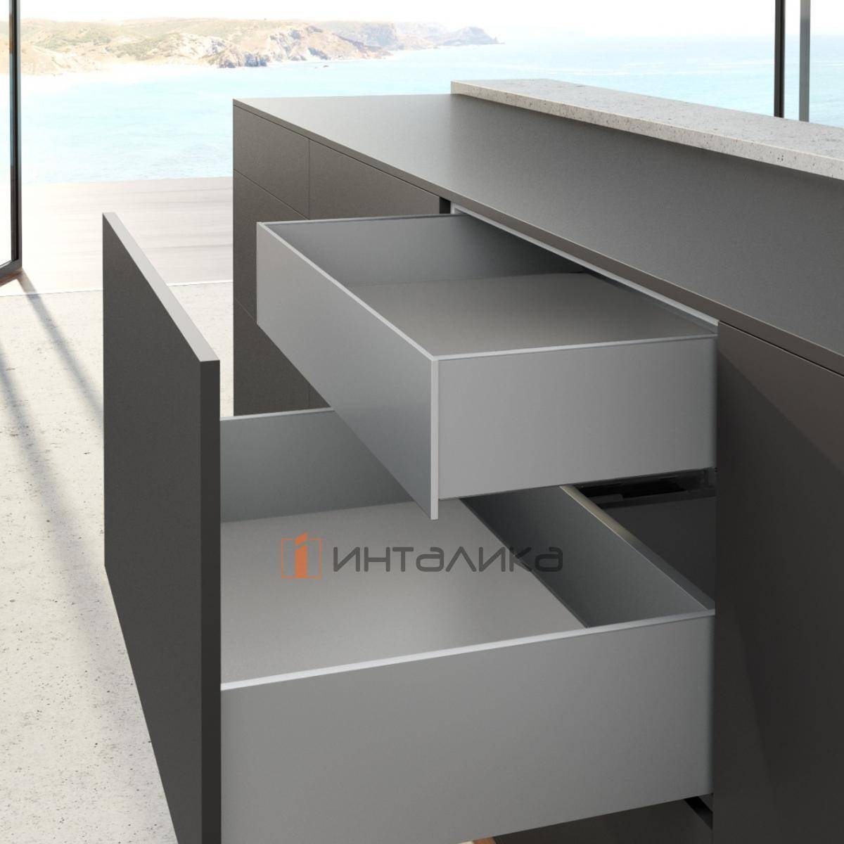 Внутренний ящик HETTICH AvanTech You Quadro M Push to Open Silent полного выдвижения, H139, NL550, G30, B 900, снаряжённый вес ящика  10-30 кг, серебристый